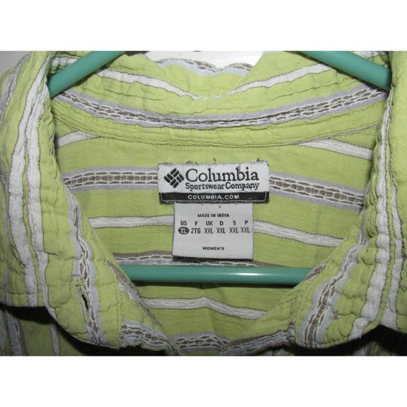 Columbia Women's Green & White Striped Button Front 3/4 Sleeve Shirt Size XL - Picture 5 of 7